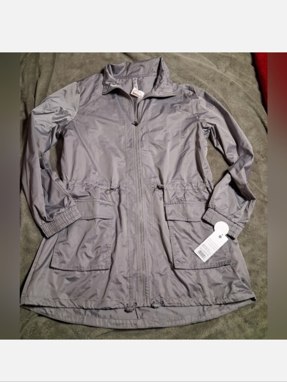 Apana Gray Long Windbreaker Jacket Cinch Waist NWT L $44